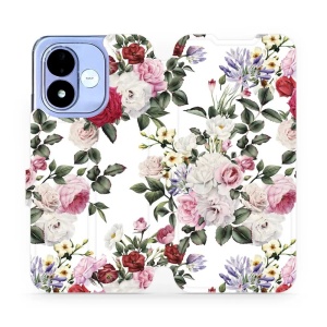 Flip pouzdro na mobil Xiaomi Redmi Note 17 - Mobiwear MD01S, růže na bílé