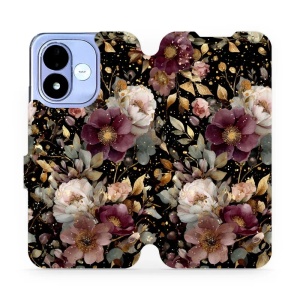 Flip pouzdro na mobil Xiaomi Redmi Note 17 - Mobiwear V169S, zlatavé kvítky