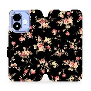 Flip pouzdro na mobil Xiaomi Redmi Note 17 - Mobiwear VD02S, květy na černé