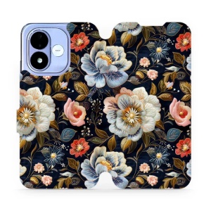 Flip pouzdro na mobil Xiaomi Redmi Note 17 - Mobiwear VB04S, vyšívaná kytice
