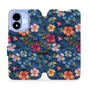 Flip pouzdro na mobil Xiaomi Redmi Note 17 - Mobiwear VB05S, květiny na denimu