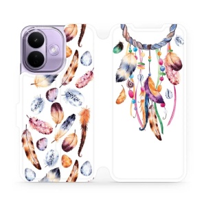 Flip pouzdro na mobil Xiaomi Redmi Note 17 Pro - Mobiwear M003S, lapač a barevná pírka