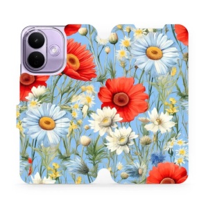 Flip pouzdro na mobil Xiaomi Redmi Note 17 Pro - Mobiwear VP44S, červené a bílé květy