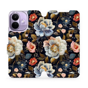 Flip pouzdro na mobil Xiaomi Redmi Note 17 Pro - Mobiwear VB04S, vyšívaná kytice