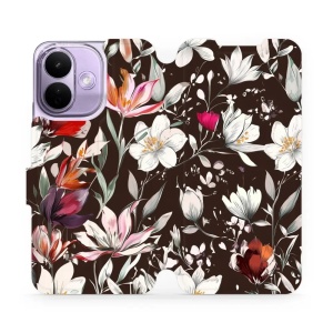 Flip pouzdro na mobil Xiaomi Redmi Note 17 Pro - Mobiwear VP72S, květy na hnědé