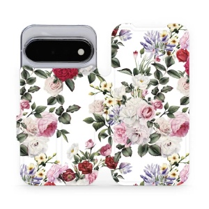 Flip pouzdro na mobil Google Pixel 11 - Mobiwear MD01S, růže na bílé