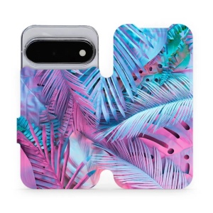 Flip pouzdro na mobil Google Pixel 11 - Mobiwear MG10S, fialové a modré listy