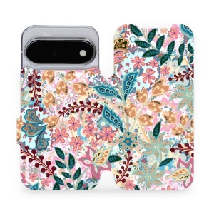 Flip pouzdro na mobil Google Pixel 11 - Mobiwear MX04S, spletité kvítky a listy