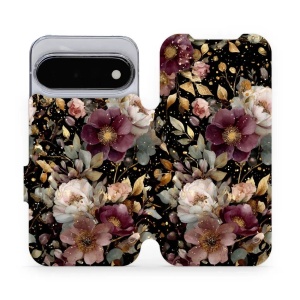 Flip pouzdro na mobil Google Pixel 11 - Mobiwear V169S, zlatavé kvítky