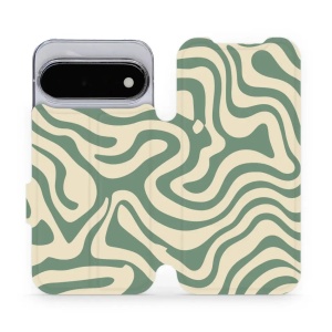 Flip pouzdro na mobil Google Pixel 11 - Mobiwear VA57S, zelené a béžové zkrouceniny