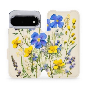 Flip pouzdro na mobil Google Pixel 11 - Mobiwear VP41S, modré a žluté kvítky