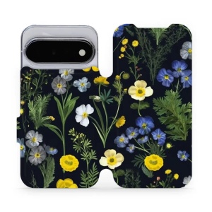 Flip pouzdro na mobil Google Pixel 11 - Mobiwear VP47S, kvítky v černé