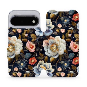 Flip pouzdro na mobil Google Pixel 11 - Mobiwear VB04S, vyšívaná kytice