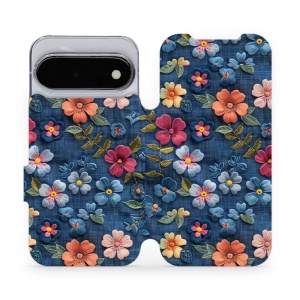 Flip pouzdro na mobil Google Pixel 11 - Mobiwear VB05S, květiny na denimu