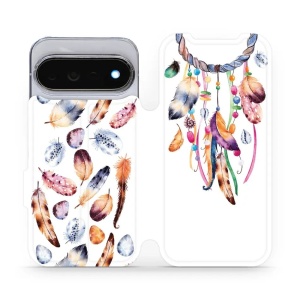 Flip pouzdro na mobil Google Pixel 11 Pro - Mobiwear M003S, lapač a barevná pírka