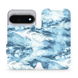 Flip pouzdro na mobil Google Pixel 11 Pro - Mobiwear M058S, světle modrá horizontální pírka