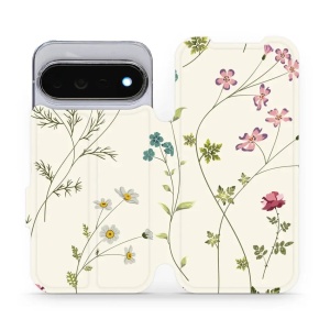 Flip pouzdro na mobil Google Pixel 11 Pro - Mobiwear MD03S, tenké rostlinky s květy