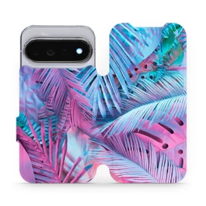 Flip pouzdro na mobil Google Pixel 11 Pro - Mobiwear MG10S, fialové a modré listy