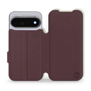 Flip pouzdro Mobiwear Semiš na mobil Google Pixel 11 Pro - bordové & béžové