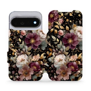 Flip pouzdro na mobil Google Pixel 11 Pro - Mobiwear V169S, zlatavé kvítky