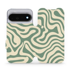 Flip pouzdro na mobil Google Pixel 11 Pro - Mobiwear VA57S, zelené a béžové zkrouceniny