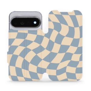 Flip pouzdro na mobil Google Pixel 11 Pro - Mobiwear VA59S, modrá a béžová šachovnice