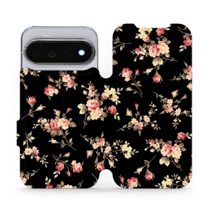 Flip pouzdro na mobil Google Pixel 11 Pro - Mobiwear VD02S, květy na černé