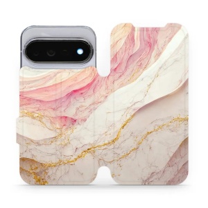 Flip pouzdro na mobil Google Pixel 11 Pro - Mobiwear VP32S, růžový a zlatavý mramor