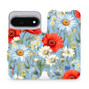 Flip pouzdro na mobil Google Pixel 11 Pro - Mobiwear VP44S, červené a bílé květy