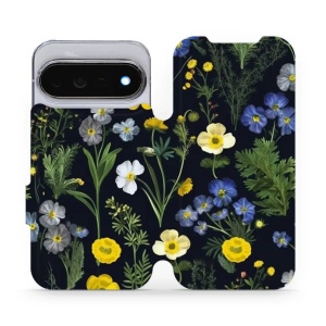 Flip pouzdro na mobil Google Pixel 11 Pro - Mobiwear VP47S, kvítky v černé