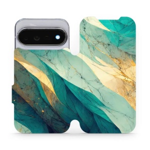 Flip pouzdro na mobil Google Pixel 11 Pro - Mobiwear VP37S, zlatavý a zelenkavý mramor