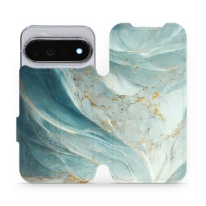 Flip pouzdro na mobil Google Pixel 11 Pro - Mobiwear VP34S, zelenkavý a zlatavý mramor