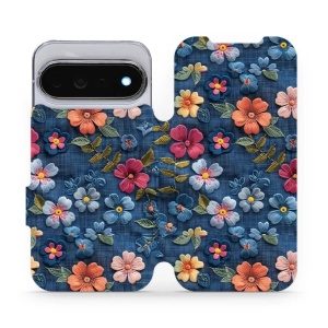 Flip pouzdro na mobil Google Pixel 11 Pro - Mobiwear VB05S, květiny na denimu