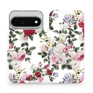 Flip pouzdro na mobil Google Pixel 11 Pro XL - Mobiwear MD01S, růže na bílé