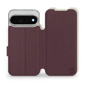 Flip pouzdro Mobiwear Semiš na mobil Google Pixel 11 Pro XL - bordové & béžové