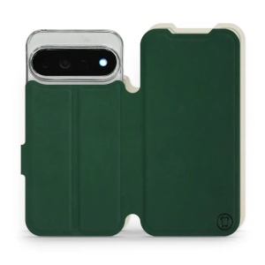 Flip pouzdro Mobiwear Semiš na mobil Google Pixel 11 Pro XL - zelené & béžové