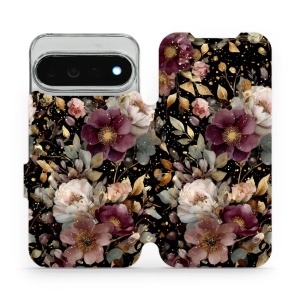 Flip pouzdro na mobil Google Pixel 11 Pro XL - Mobiwear V169S, zlatavé kvítky