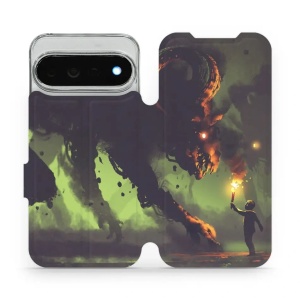 Flip pouzdro na mobil Google Pixel 11 Pro XL - Mobiwear VA08P, příšera a kluk s pochodní