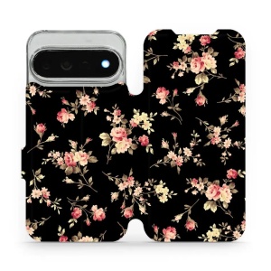 Flip pouzdro na mobil Google Pixel 11 Pro XL - Mobiwear VD02S, květy na černé