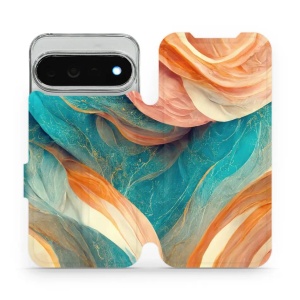 Flip pouzdro na mobil Google Pixel 11 Pro XL - Mobiwear VP36S, azurový a oranžový mramor