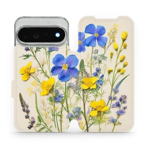 Flip pouzdro na mobil Google Pixel 11 Pro XL - Mobiwear VP41S, modré a žluté kvítky