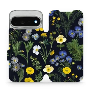 Flip pouzdro na mobil Google Pixel 11 Pro XL - Mobiwear VP47S, kvítky v černé