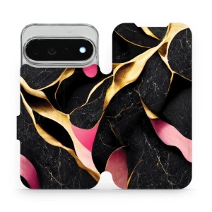 Flip pouzdro na mobil Google Pixel 11 Pro XL - Mobiwear VP35S, černý a zlatavý mramor
