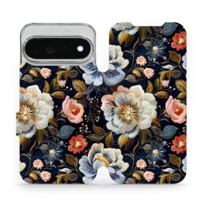 Flip pouzdro na mobil Google Pixel 11 Pro XL - Mobiwear VB04S, vyšívaná kytice