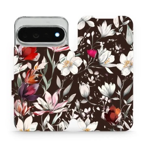 Flip pouzdro na mobil Google Pixel 11 Pro XL - Mobiwear VP72S, květy na hnědé
