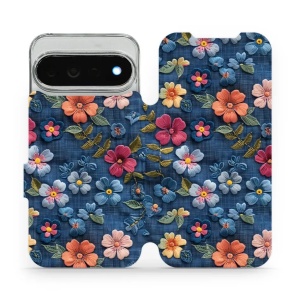 Flip pouzdro na mobil Google Pixel 11 Pro XL - Mobiwear VB05S, květiny na denimu