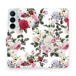 Flip pouzdro na mobil Samsung Galaxy S26 FE - Mobiwear MD01S, růže na bílé