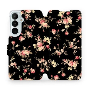Flip pouzdro na mobil Samsung Galaxy S26 FE - Mobiwear VD02S, květy na černé
