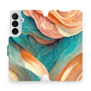 Flip pouzdro na mobil Samsung Galaxy S26 FE - Mobiwear VP36S, azurový a oranžový mramor