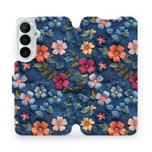 Flip pouzdro na mobil Samsung Galaxy S26 FE - Mobiwear VB05S, květiny na denimu